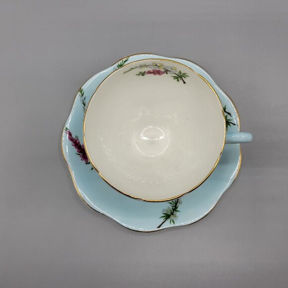 Vtg Foley Bone China Highland Heather Teacup & Saucer Set England Blue Floral - Picture 3 of 16